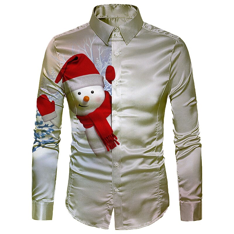 Christmas Men's Christmas Scene Printed Shirts Snowman Turndown Blue Gold Light Blue Gray 3D Print Outdoor Long Sleeve Button-Down Print Clothing Apparel Fashion Designer Casual Breathable4
