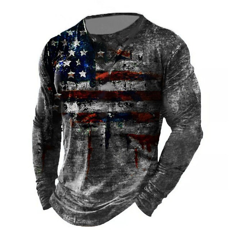 Veterans Day Men's Patriot Patriotic Veteran Graphic Prints American Flag National Flag T shirt Distressed T Shirt Long Sleeve T shirt 3D Print Crew Neck Shirt Vintage Sports Designer Outdoor Street4