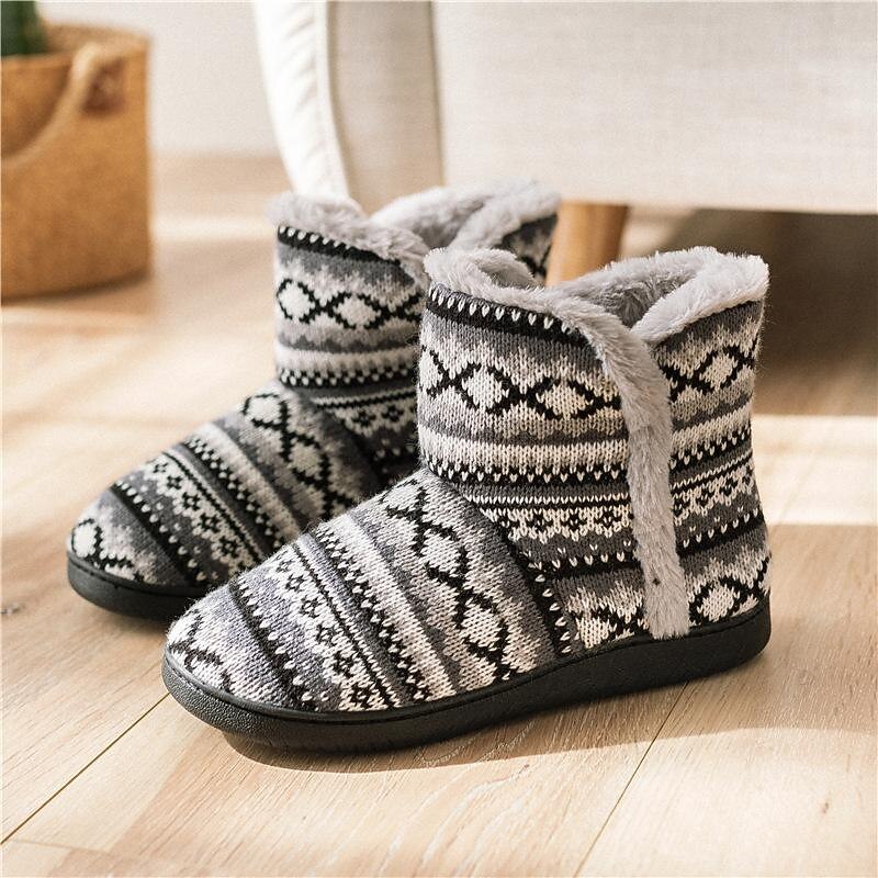 Men's And Women's Boot Slipper Knit Fleece Lined Home Slippers Soft Warm Fuzzy Anti-Skid House Slipper Boots with Memory Foam for Christmas Winter Indoor/Outdoor
