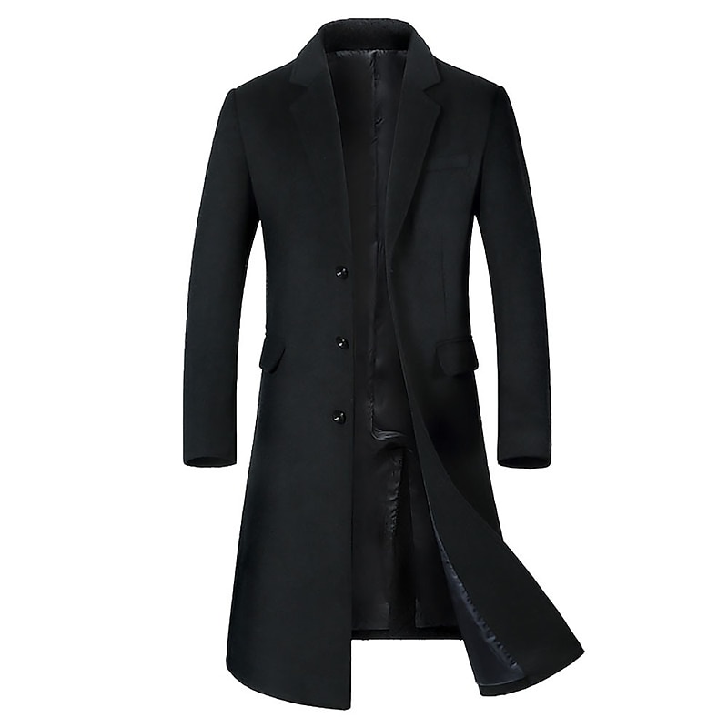 Men's Winter Coat Wool Coat Overcoat Outdoor Office Winter Fall Polyester Windproof Warm Outerwear Clothing Apparel Notch lapel collar2