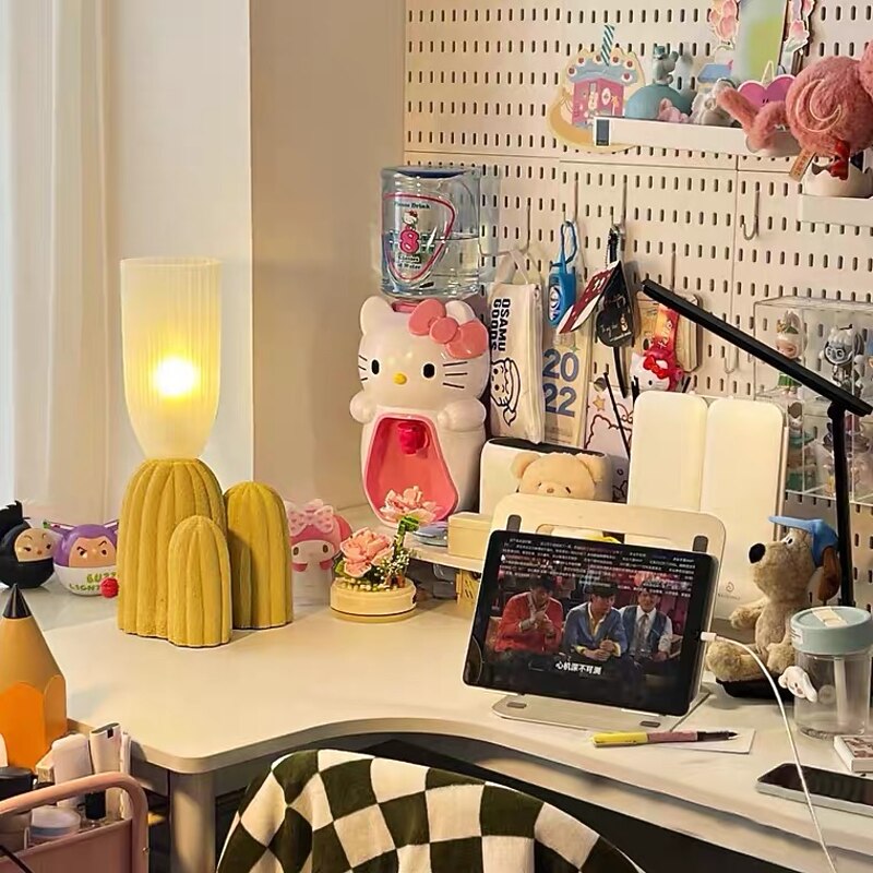 Table Lamp Cactus Green White Resin Clear Glass Desk Light Bedroom Bedside lamp Home Decor Lighting Fixtures2