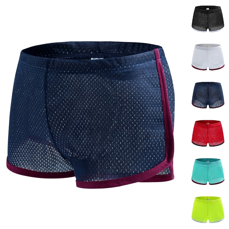 Men's Running Shorts Marathon One-third Shorts Mesh Stripe-Trim Bottoms Athletic Athleisure Breathable Quick Dry Soft Fitness Gym Workout Marathon Sportswear Activewear Stripes Green White Black