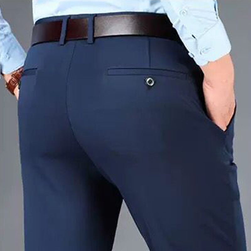 Men's Trousers Dress Pants Slacks Casual Pants Pocket Straight Leg Plain Comfort Soft Full Length Wedding Casual Daily Stylish Chic & Modern Black Navy Blue High Waist Micro-elastic3