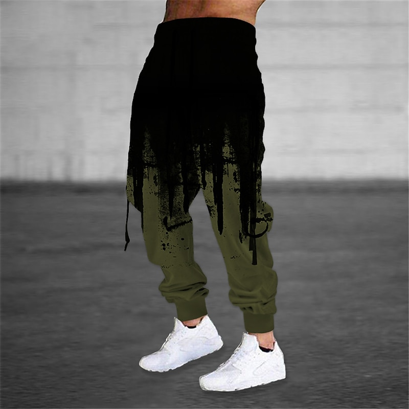Men's Sweatpants Joggers Trousers Drawstring Side Pockets Elastic Waist Color Block Graphic Prints Comfort Breathable Sports Outdoor Casual Daily Cotton Blend Terry Streetwear Designer Black Blue4