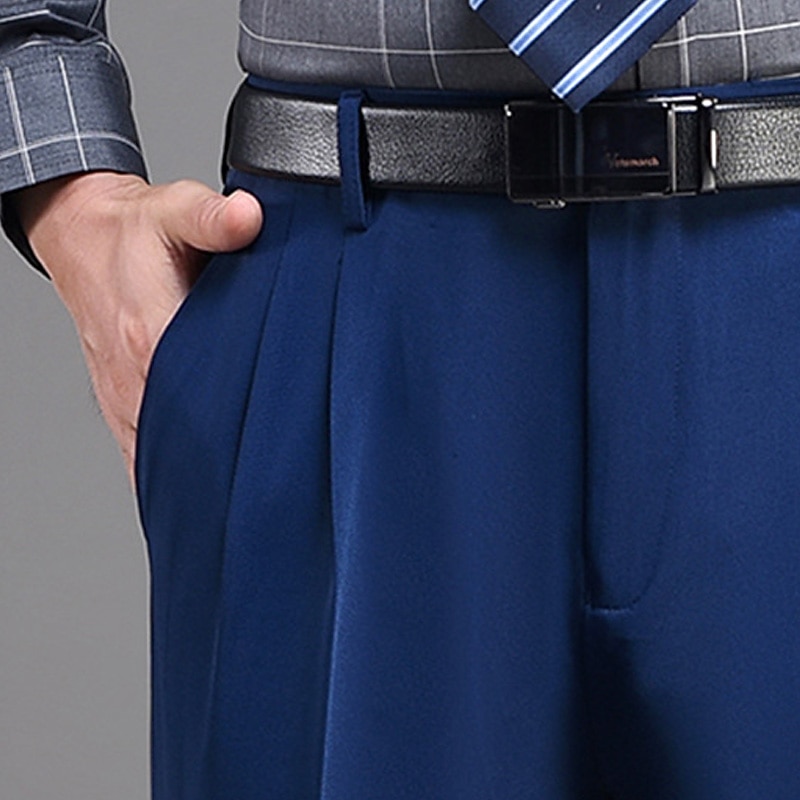 Men's Dress Pants Trousers Chinos Pleated Pants Pocket Straight Leg Plain Breathable Soft Wedding Office Business Chic & Modern Classic Gray Green Black High Waist Micro-elastic2