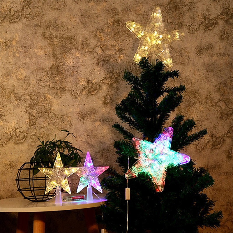 Christmas Tree Star Topper Lights LED Night Light Topper Christmas Tree Ornaments LED For Home Xmas New Year Party Decor Holiday Lighting AA Battery Power3