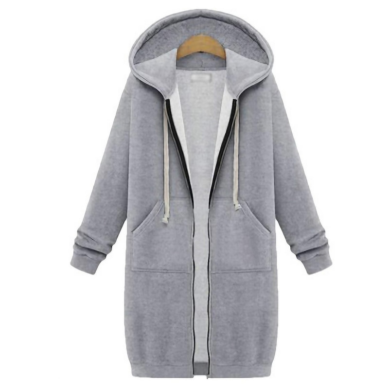 Women's Fleece Shirts Zip Up Hoodie Sweatshirt Fleece Jacket Vintage Streetwear Comfrt Fleece Solid Color Street Casual Hoodie Zip Up Drawstring Front Pocket Long Sleeve Black Light Grey