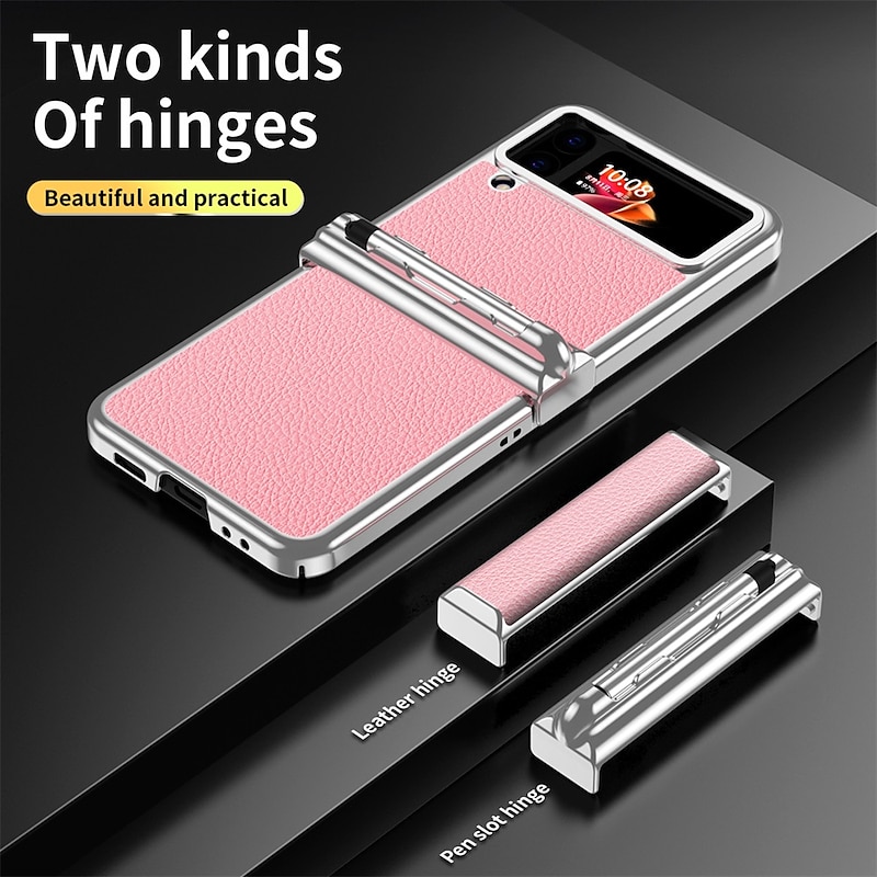 Phone Case For Samsung Galaxy Z Flip 5 Z Flip 4 Z Flip 3 Back Cover Bumper Frame Pencil Holder Plating Solid Colored PC PU Leather2