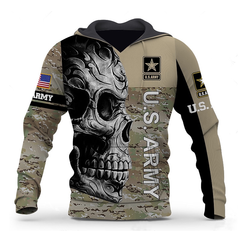 Men's Graphic Skull Camouflage Hoodie Hoodies Sweatshirt Streetwear Designer Long Sleeve Hooded Sports & Outdoor Daily Black Green Print Spring &  Fall Designer2
