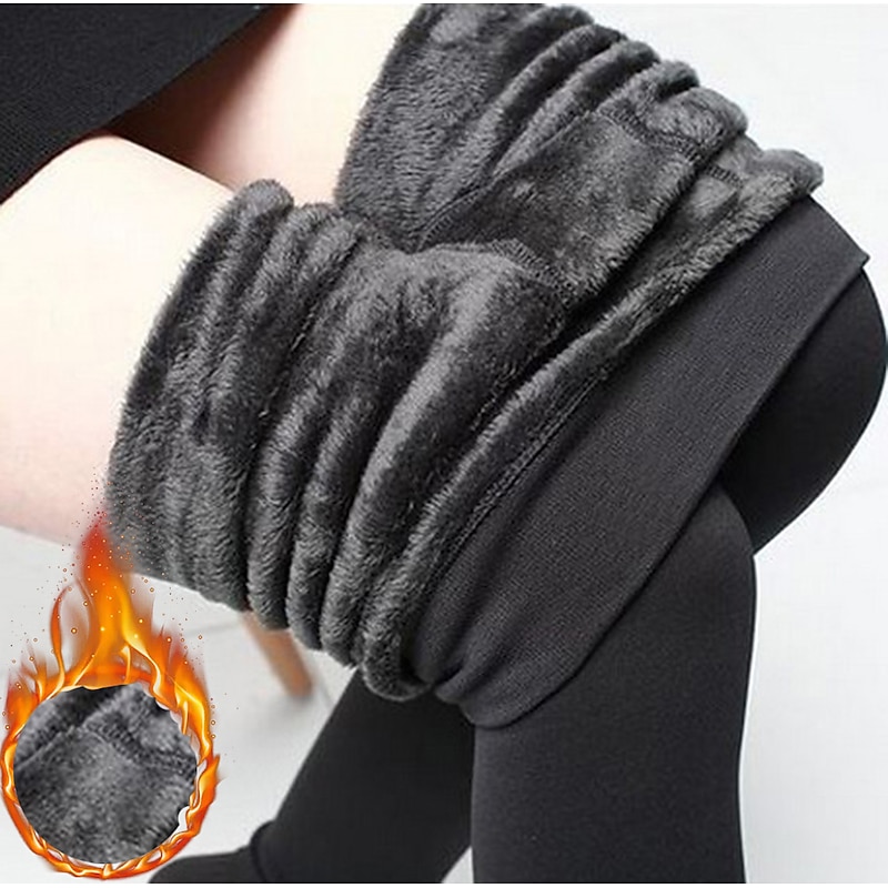 Women's Normal Fleece Pants Tights Leggings Fashion Full Length Mid Waist Plain Butt Lift Comfort Tummy Control Stretchy Daily Black Gray Fall & Winter Skinny