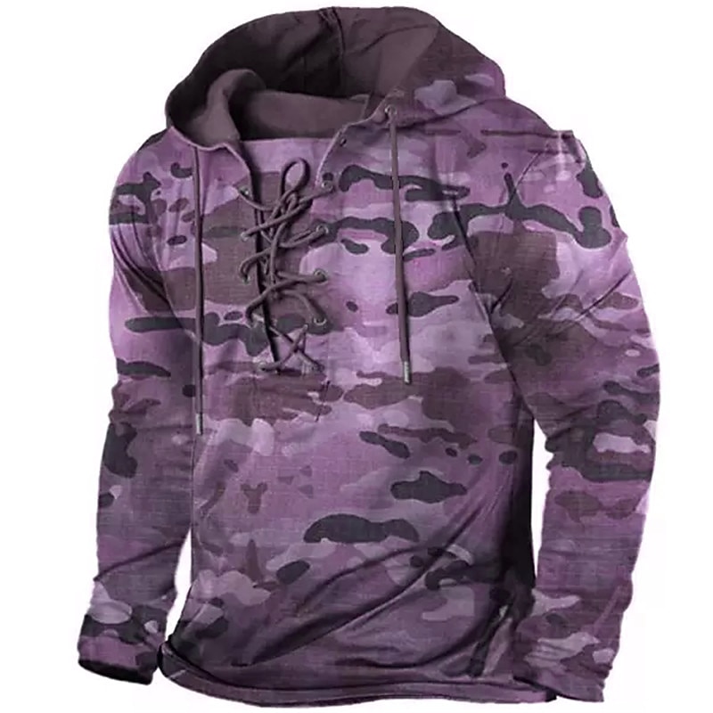 Men's Camouflage Graphic Prints Hoodie Hoodies Sweatshirt Streetwear Designer Long Sleeve Hooded Sports & Outdoor Daily Sports Army Green Red Lace up Print Spring &  Fall Designer3