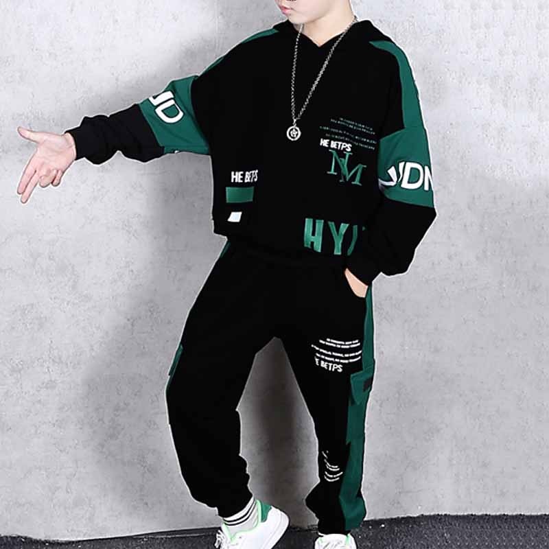 2 Pieces Toddler Boys Hoodie & Sweatpants Set Outfit Letter Long Sleeve Cotton Set Outdoor Fashion Daily Fall Winter 3-7 Years Red Green4