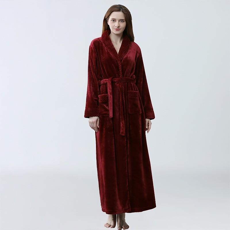 Women Fleece Shawl Collar Bathrobe,Plushed Bathrobe Long Robe Fleece - Plush Long Robefor wedding3