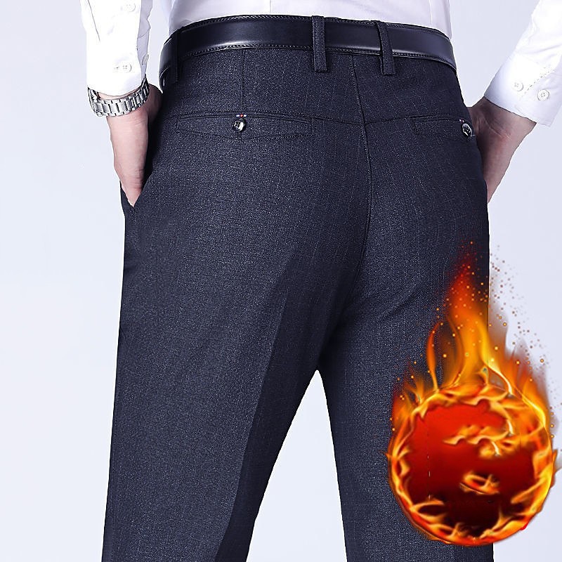 Men's Dress Pants Fleece Pants Winter Pants Trousers Casual Pants Pocket Plain Comfort Warm Wedding Office Business Chic & Modern Formal Black Deep Blue Micro-elastic3