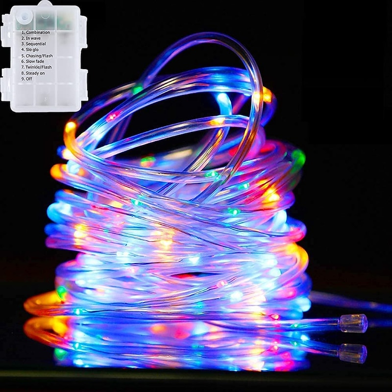 LED Rope Lights LED String Lights Outdoor Waterproof IP65 Christmas Fairy Lights 30m-300Leds 22m-200Leds 12m-100Leds 7m-50Leds 8 Modes Battery Powered Dimmable/Timer with Remote for Party3