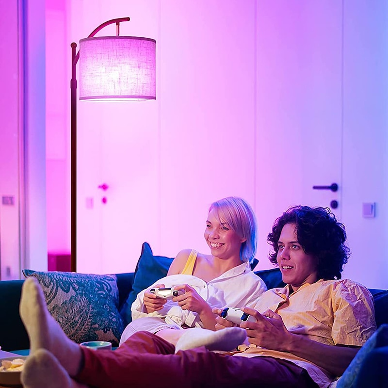 Floor Lamp Multi Functional Living Room Optional Intelligent WIFI RGBCW Bulb and Adjustable Lever 60-71 inch High Gray Linen Lamp Bedroom Sun Shade Vertical Lamp4