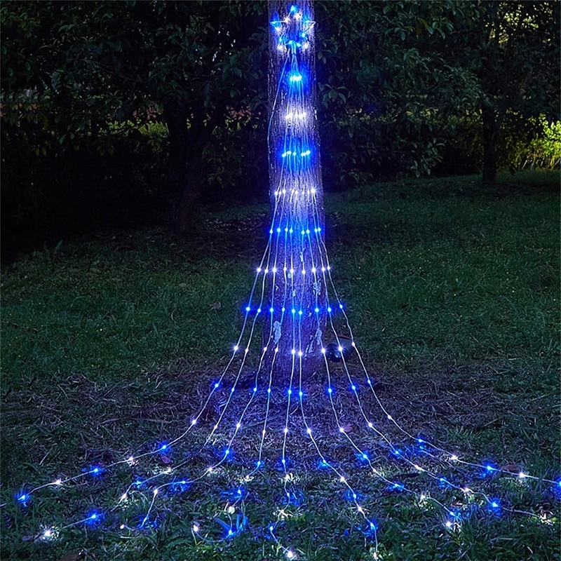 Christmas Star String Lights Outdoor Decorations 9X2M 180LED Waterfall Tree Fairy Lights with Top Star For Garland Yard Party Holiday Xmas Colorful Light AC220V EU Plug2