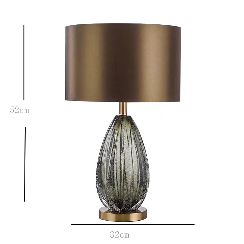 Modern Table Lamps Home Decor Bedroom Bedside Table Lamp Stained Dark Green Glass Support Round Fabric Lampshade Desk Lamp Light Fixtures Night Light for Bedroom4