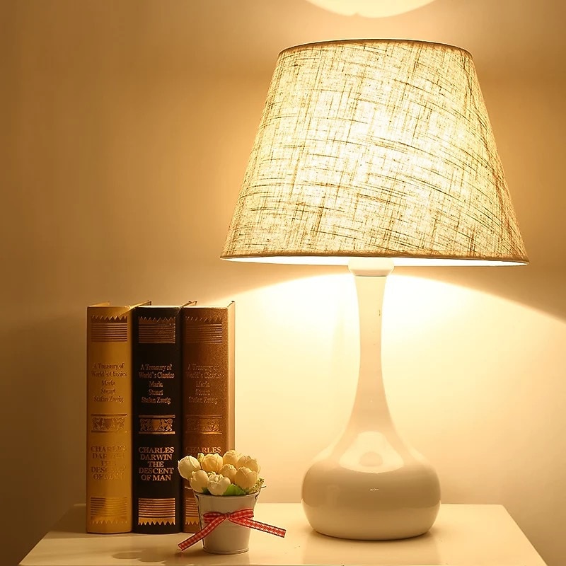 Bedside Table Lamp Desk Lamps for Bedroom, Minimalist Fabric Desk Lamp,Bedside Lamp Bedroom Warm Hotel Study Table Lamp3