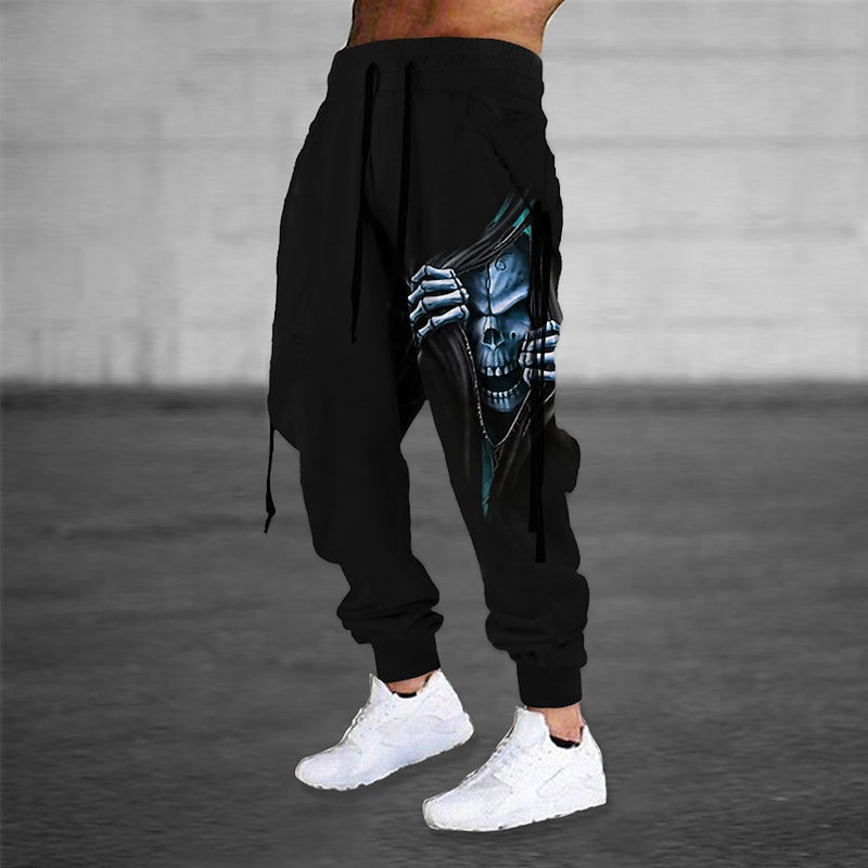 Halloween The Grim Reaper'S Hand Skull Mens Graphic Pants | Casual Sports Outdoor Black Cotton | Sweatpants Joggers Trousers Drawstring Side Pockets Elastic Waist Prints Comfort Breathable Daily Blend4