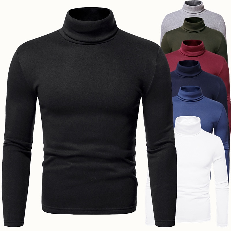 Men's Turtleneck Sweater Knitwear Mens Turtle Neck Jumper Pullover Knit Regular Tops Knitted Plain Turtleneck Modern Contemporary Work Daily Wear Clothing Apparel Fall Winter Wine Black S M L