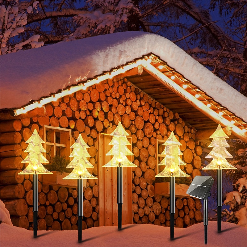 Christmas Snowflake Pathway Lights Outdoor Decorations Solar Landscape Lights Waterproof LED Star Christmas Snowflake Shape Courtyard Lamp for Holiday Home Party Xmas New Year Lawn Decor Warm White2