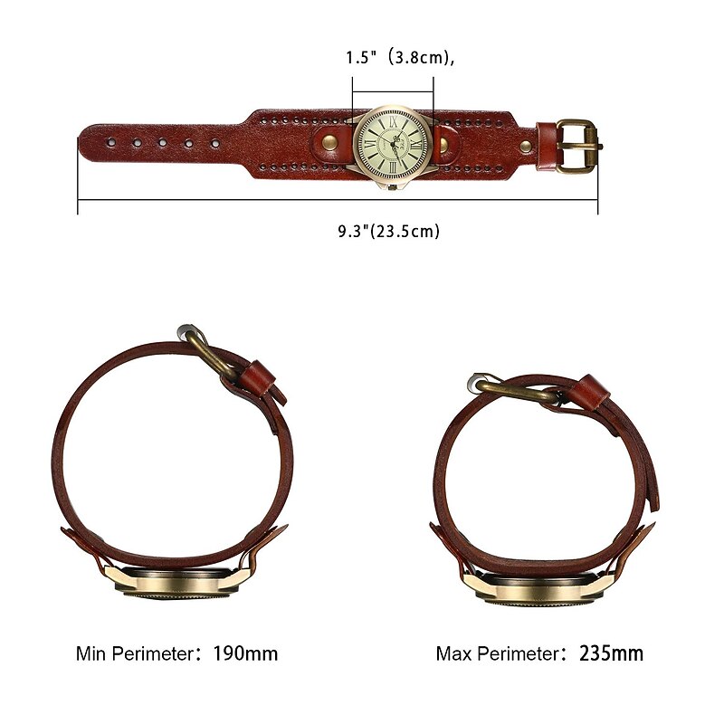Quartz Watch for Women Men Analog Quartz Retro Vintage Metal PU Leather Strap Wrist Watch4