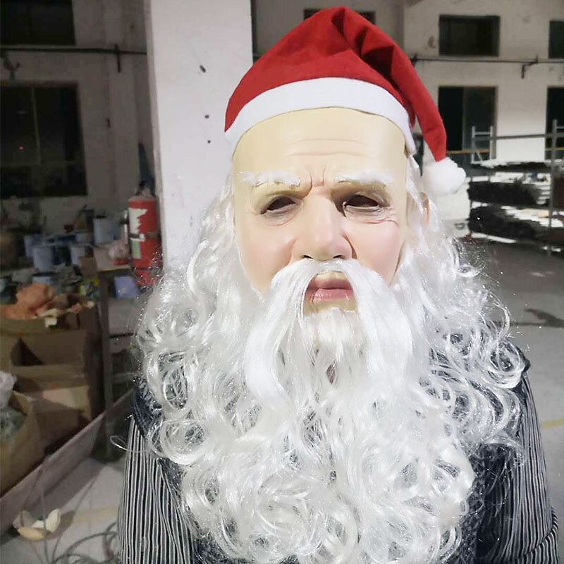 Christmas White haired Santa Claus Mask Headwear New Glinch Mask Beard Grandpa Red Hat Grandma（ not include glasses）4