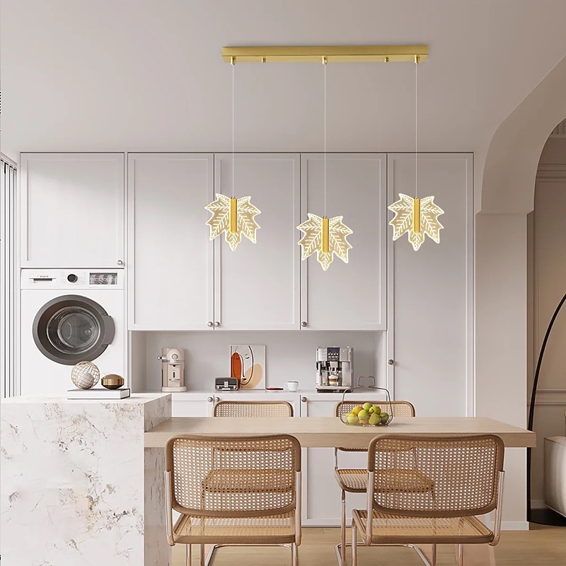 LED Pendant Light Fixture Maple Leaf 3-Lights 3000-6000K Gold Painted Finishes Hanging Chandelier Light Fixtures Home Decoration Hanging Light 110-220V(Bulbs Included) - Main Image