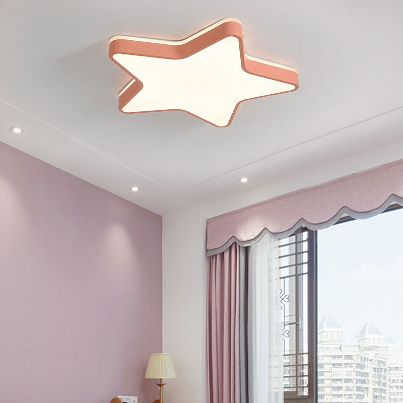 LED Ceiling Lights Color Star Shaped  Dimmable Children Room Flush Mount Ceiling Lamp Metal Wooden Baby Room Lighting Fixture for Boy's Girl's Room Kid's Bedroom(17.6")3
