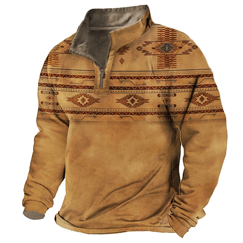 Men's Tribal Graphic Prints Zip Up Sweatshirt Pullover Quarter Zip Sweatshirt Long Sleeve Sweatshirt Half Zip Designer Basic Casual 3D Print Daily Sports Zipper Print Spring & Fall2