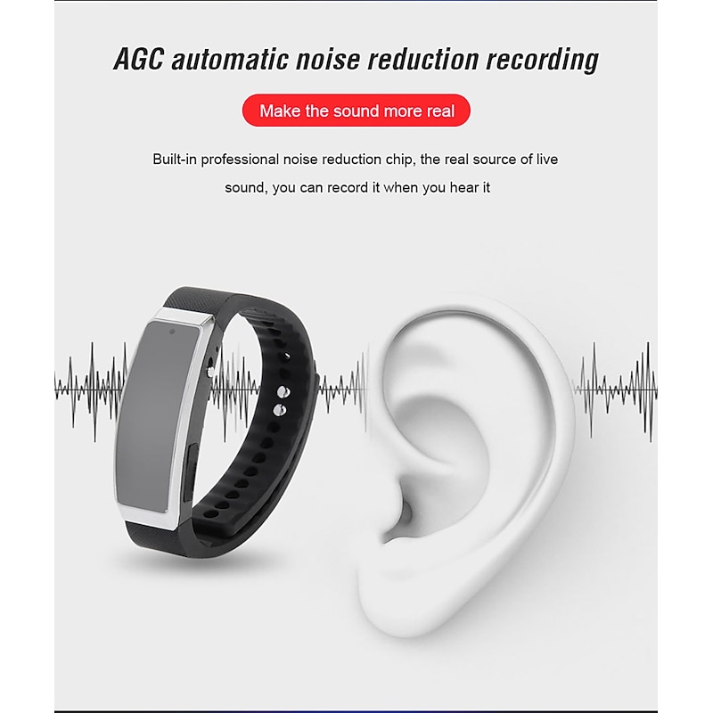 Portable HD Digital Voice Recorder Wearable Wristband Support Music Player Automatic Intelligent Recording Sports Bracelet for Running Meeting Learning