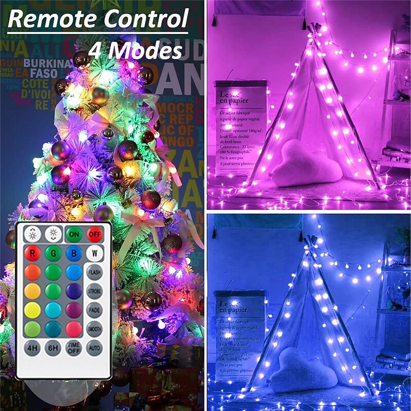 Mini Globe String Lights Christmas Decorative Lights 10M 16 Color Full-color Switching Remote Control Dimming Timing USB Power Supply 1 Set2
