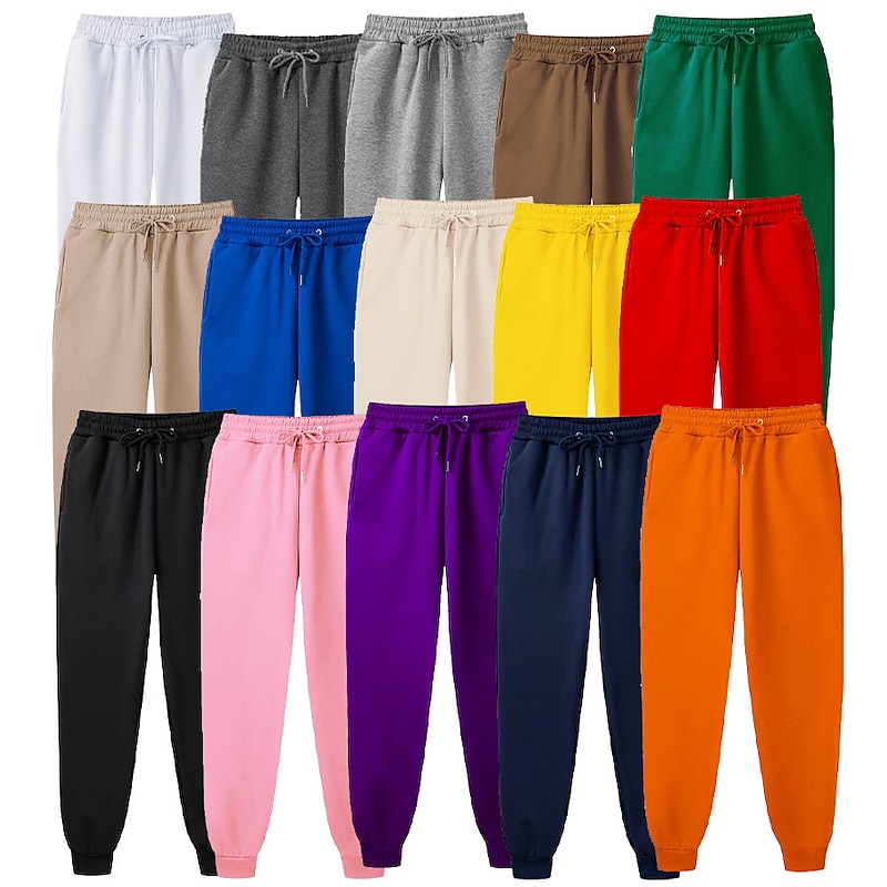 Men's Fleece Pants Sweatpants Joggers Elastic Drawstring Design Casual Sports & Outdoor Daily Comfort Soft Solid Color Navy Apricot Green S M L2