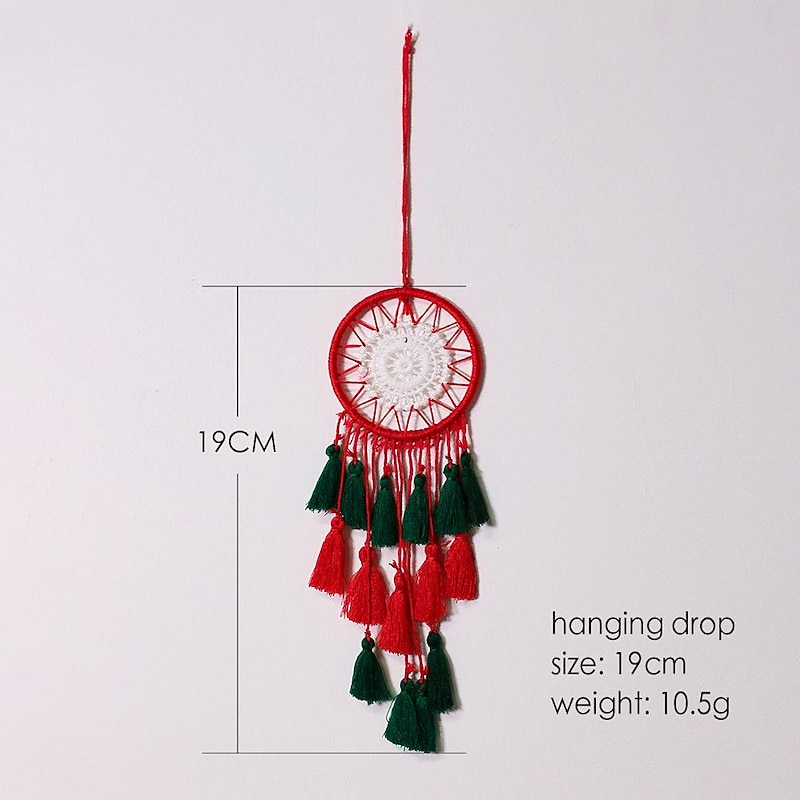 Christmas Dream Catcher Feather Hook Flower Christmas green  Christmas Red Wind Chime Gift Ornament Pendant Wall Hanging Home Garden Decor H:19cm/7.48inch3