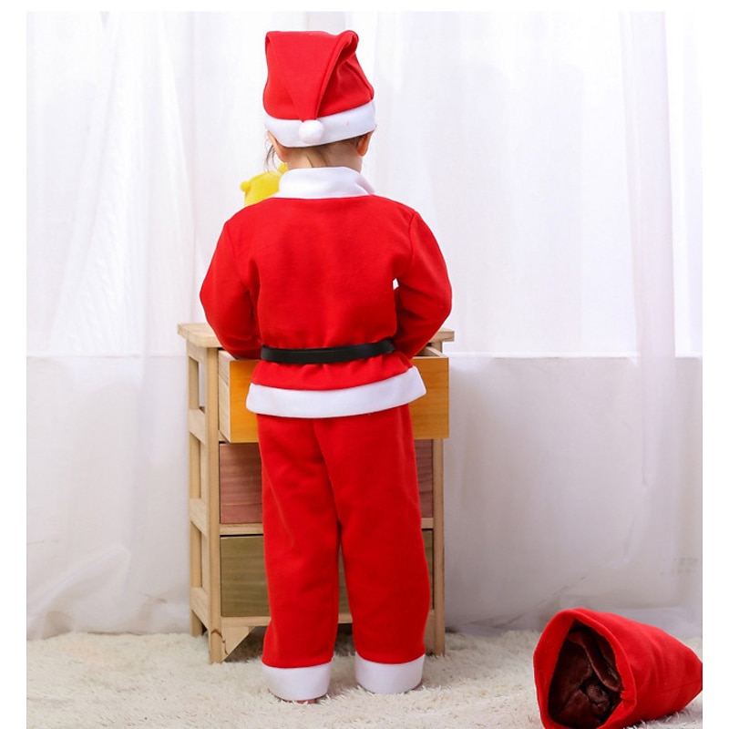 Santa Claus Santa Suits Boys' Girls' Christmas Kid's Christmas Christmas Eve Christmas Party Top Pants Belt Hat3