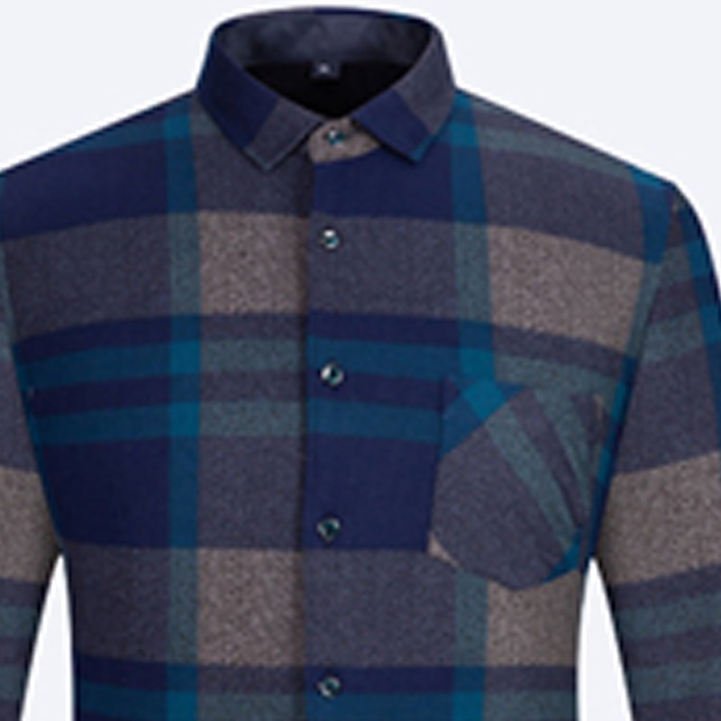 Men's Dress Shirt Plaid Shirt Collared Shirt Fleece Shirt Button Up Shirt Tartan Wedding Outdoor Black Navy Blue Royal Blue Blue Long Sleeve Turndown Fall Winter Clothing Apparel 8