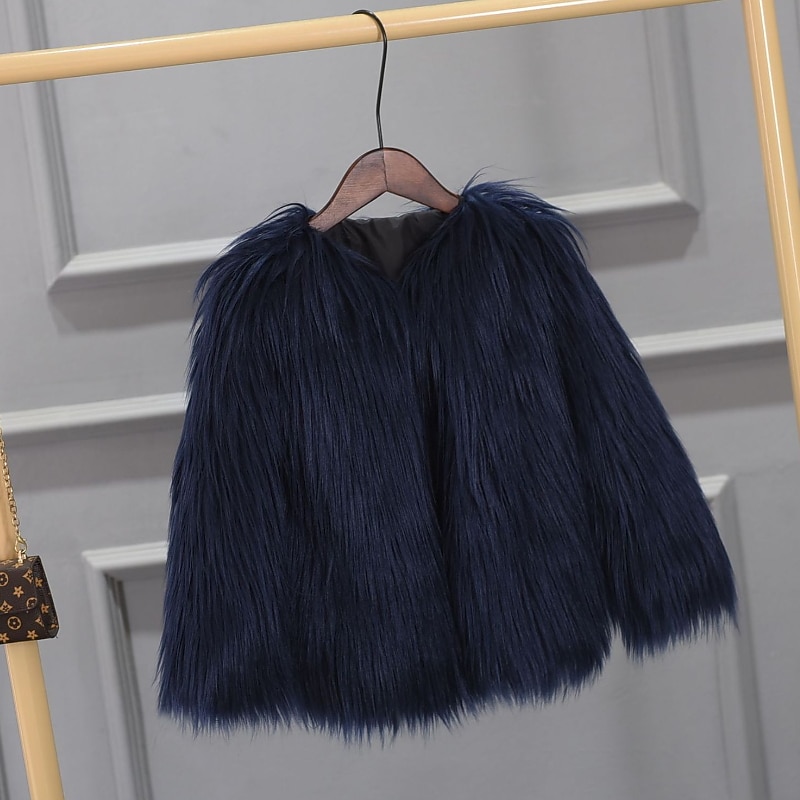 Toddler Girls' Faux Fur Coat Solid Color Active School Coat Outerwear 7-13 Years Winter Biege Green Black4