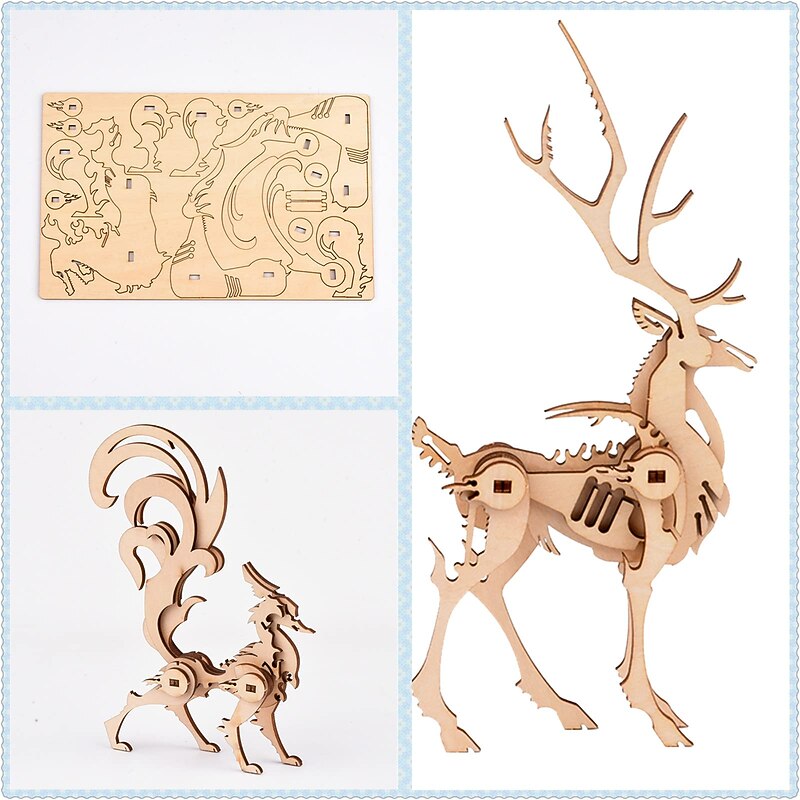 3D Wooden Puzzles Animal Model - Collectibles Wooden Model Kits for Adults Desk Display Gift for Boys/Girls(5 pcs)4
