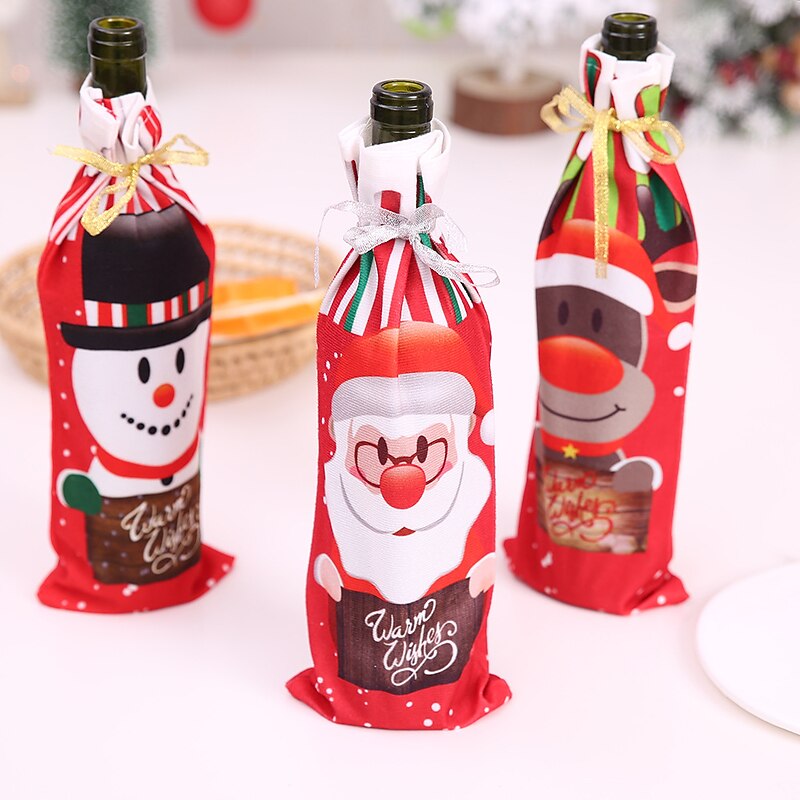 Christmas Wine Bottle Cover Decorations Knitted Cotton Wine Bottle Cover Fine Workmanship Knitted Christmas3