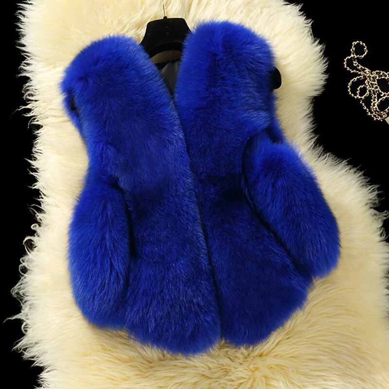 Toddler Girls' Faux Fur Vest Coat Sleeveless Blue Pink Light Gray Solid Color Fall Winter Fashion Anniversary 3-7 Years3