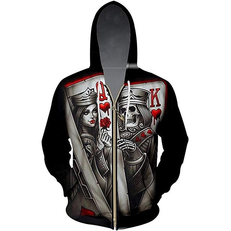 Men's Color Block Skull Graphic Prints Poker Hoodie Hoodies Sweatshirt Designer Sportswear Long Sleeve Hooded Casual Daily Sports Black And White Black Zipper Fall Spring &  Fall Designer3