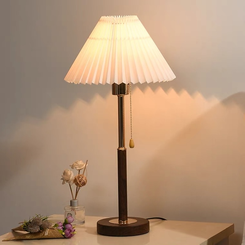 LED Table Lamp 14.8" Tall Matt Black Wood Metal Oatmeal Cloth Cone Drum Shade for Living Room House Nightstand Home2