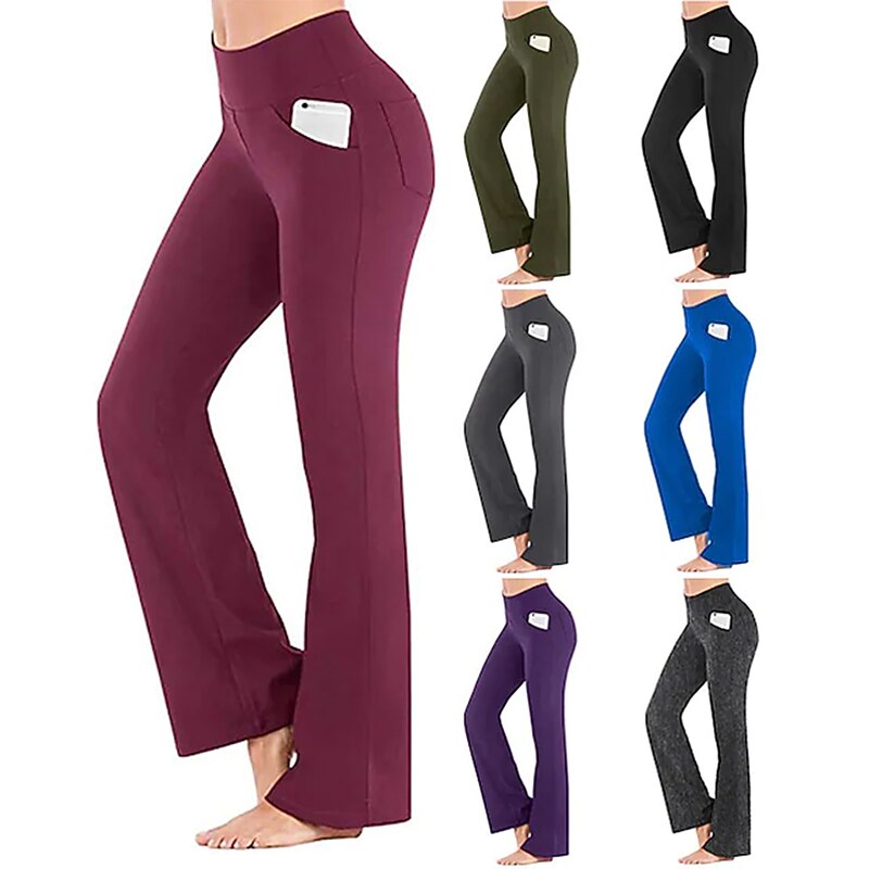 Women's Yoga Pants Side Pockets Bootcut Tights Tummy Control Butt Lift 4 Way Stretch Purple Army Green Dark Gray Yoga Fitness Gym Workout Winter Sports Activewear High Elasticity / Breathable2