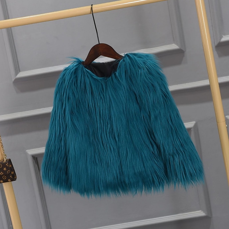 Toddler Girls' Faux Fur Coat Solid Color Active School Coat Outerwear 7-13 Years Winter Biege Green Black3