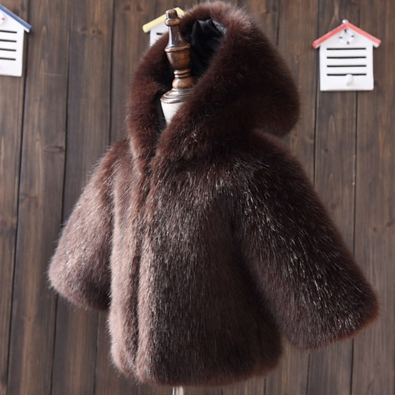 Toddler Girls' Faux Fur Coat Outerwear Solid Color Long Sleeve Coat Outdoor Cool Daily Black Brown Grey Fall Winter 3-7 Years3