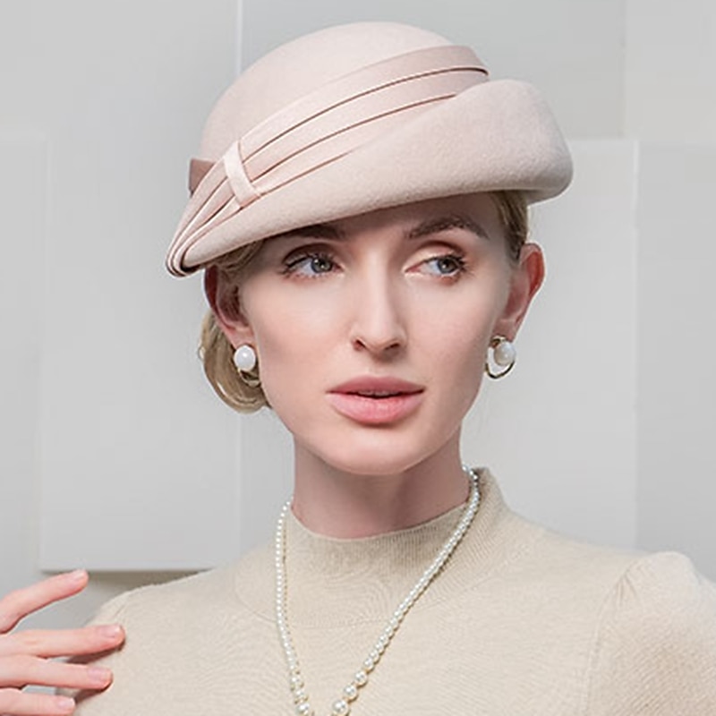 Women's Wedding Hats Elegant Wool Bucket Hats with Satin Bowknot Fedora Vintage for Tea Party Ladies Day Headpiece Headwear2