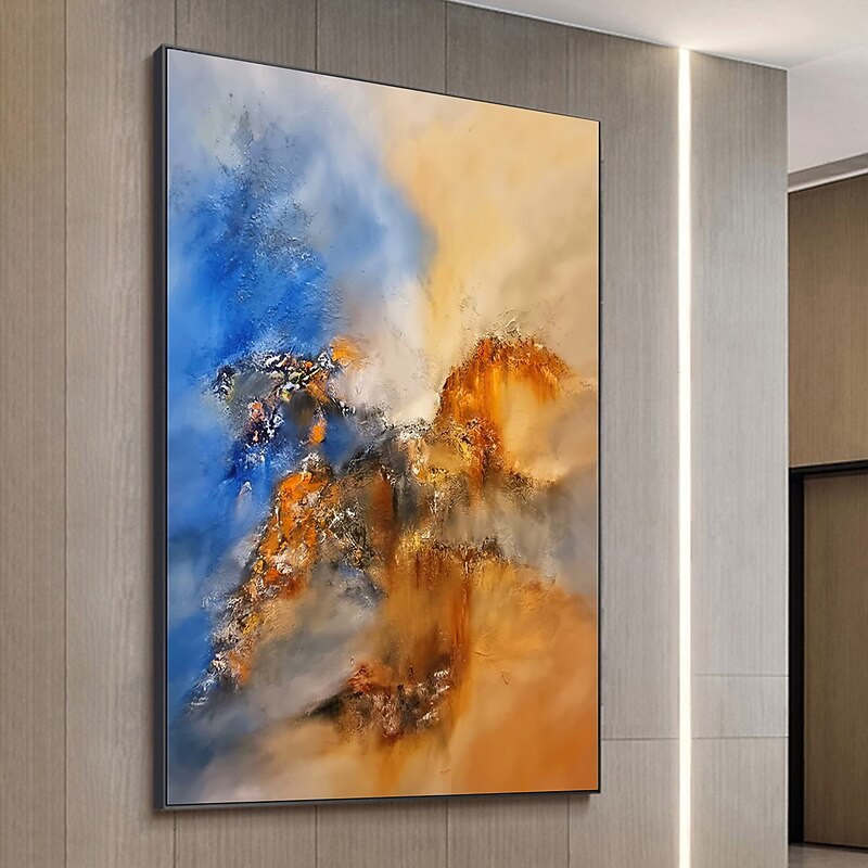 Handmade Oil Painting Canvas Wall Art Decor Abstract Colored Mountain Painting Original Landscape Painting for Home Decor With Stretched Frame/Without Inner Frame Painting3