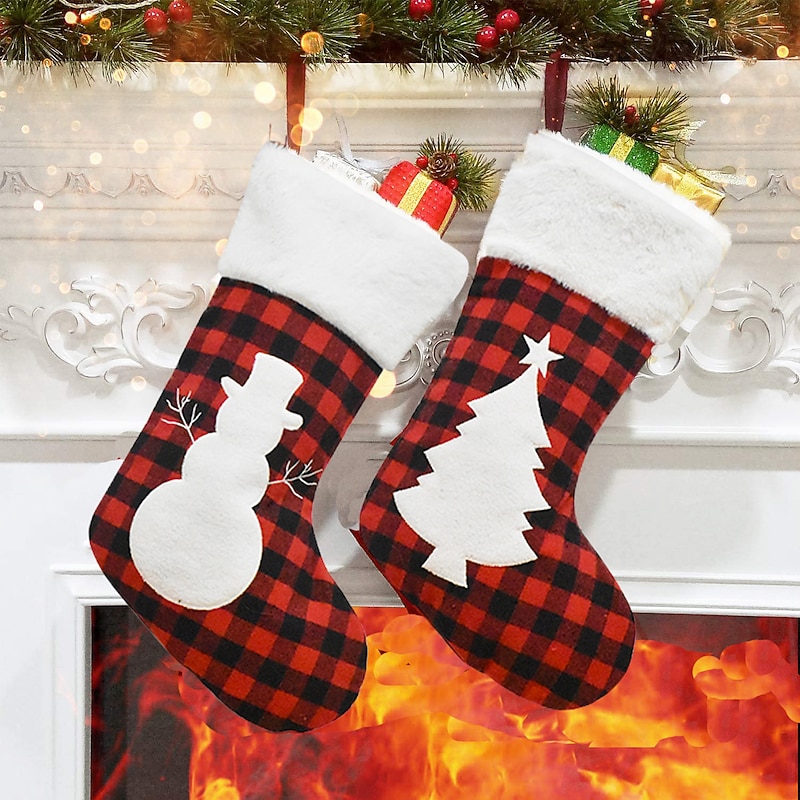 Christmas Decorative Articles Black Red Plaid Christmas Socks Children's Gift Bag Candy Bag Big Socks3