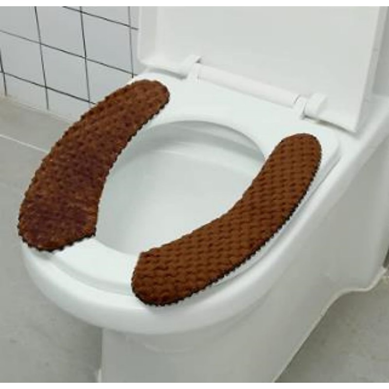 Thick Padded Toilet Seat Cover Mat Warm Plush Toilet Seat Cushion Non Slip Soft Toilet Cushion Washable Toilet Seat Warmer Mat with Self Adhesive Tape for Toilet Bathroom 9